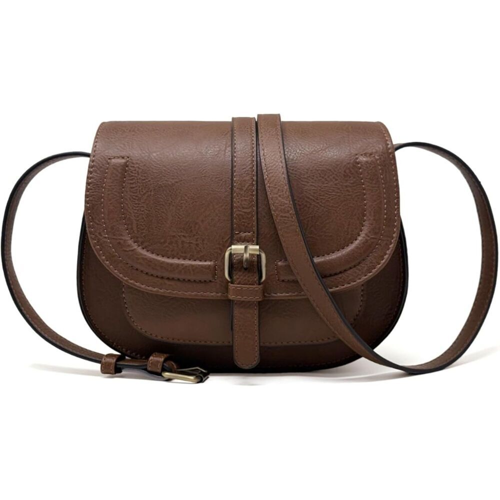 Women Dark Brown Imported Vegan Leather Small Saddle Crossbody Bags